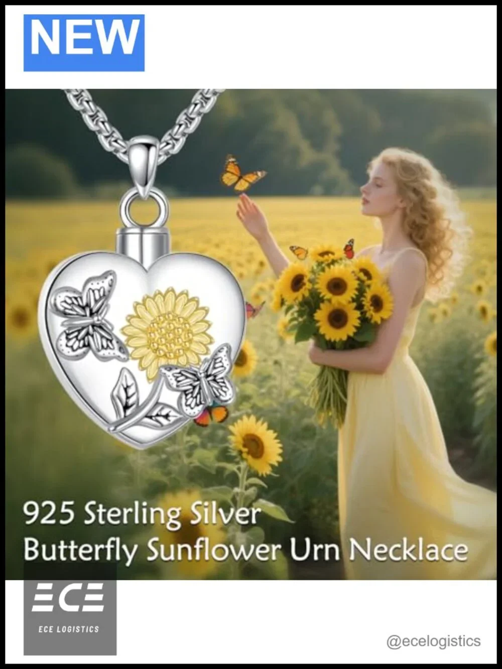 Sterling Silver Butterfly Urn Necklace for Ashes Cremation Memorial Jewelry